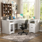 L-Shaped Desk with File Cabinet & Drawers | Grey Oak / Grey Walnut / Red Oak / Black / Rustic Brown / White | 1-Person
