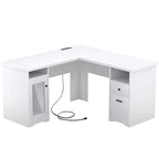 L-Shaped Desk with File Cabinet & Drawers | Grey Oak / Grey Walnut / Red Oak / Black / Rustic Brown / White | 1-Person
