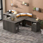 L-Shaped Desk with File Cabinet & Drawers | Grey Oak / Grey Walnut / Red Oak / Black / Rustic Brown / White | 1-Person