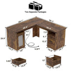 L-Shaped Desk with File Cabinet & Drawers | Grey Oak / Grey Walnut / Red Oak / Black / Rustic Brown / White | 1-Person