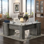 L-Shaped Desk with File Cabinet & Drawers | Grey Oak / Grey Walnut / Red Oak / Black / Rustic Brown / White | 1-Person