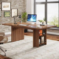 Vintage Brown 63" Executive Desk with Storage Shelves, Seats 4–6