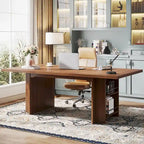 Vintage Brown 63" Executive Desk with Storage Shelves, Seats 4–6