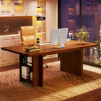 Vintage Brown 63" Executive Desk with Storage Shelves, Seats 4–6