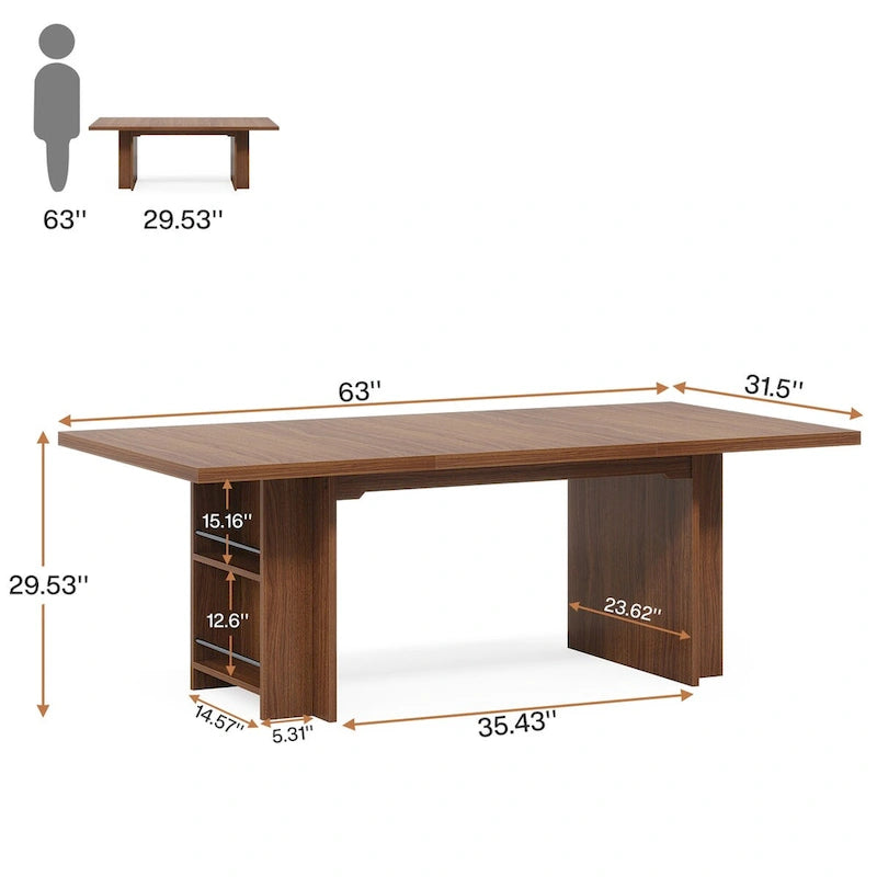 Vintage Brown 63" Executive Desk with Storage Shelves, Seats 4–6