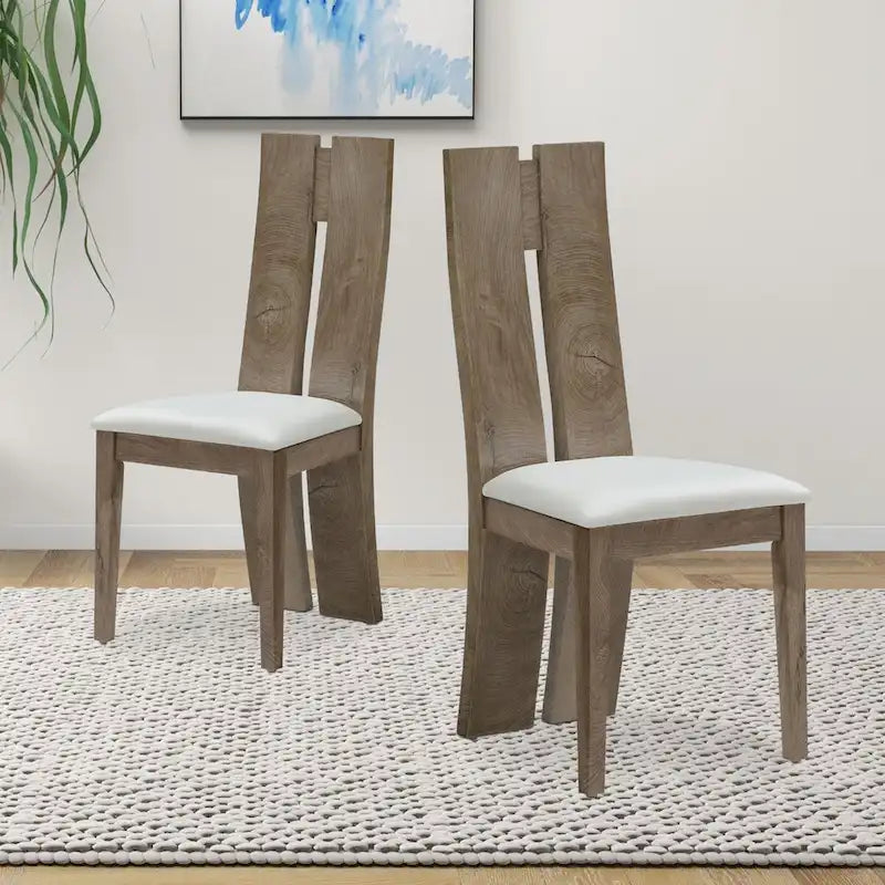 Light Brown PU Leather Armless Dining Chair, Set of 2
