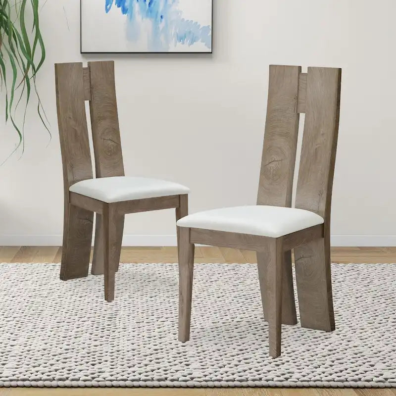 Light Brown PU Leather Armless Dining Chair, Set of 2