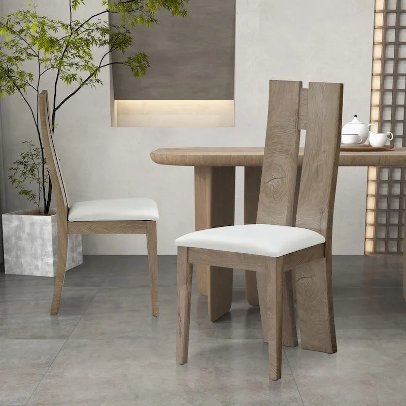 Light Brown PU Leather Armless Dining Chair, Set of 2