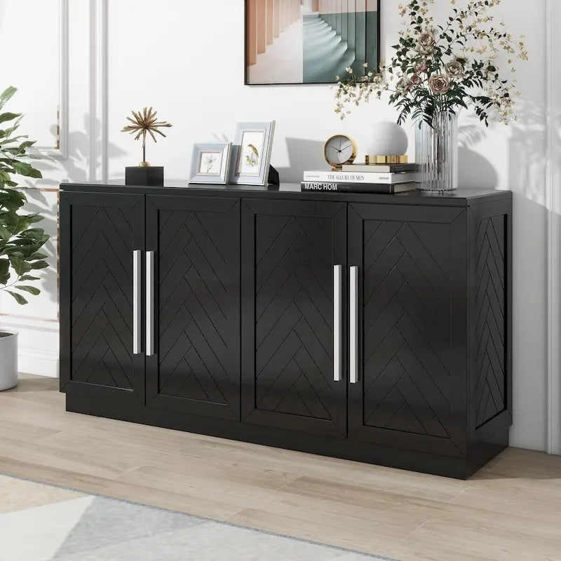 Black / Antique Blue / White 4-Door Sideboard Buffet Cabinet