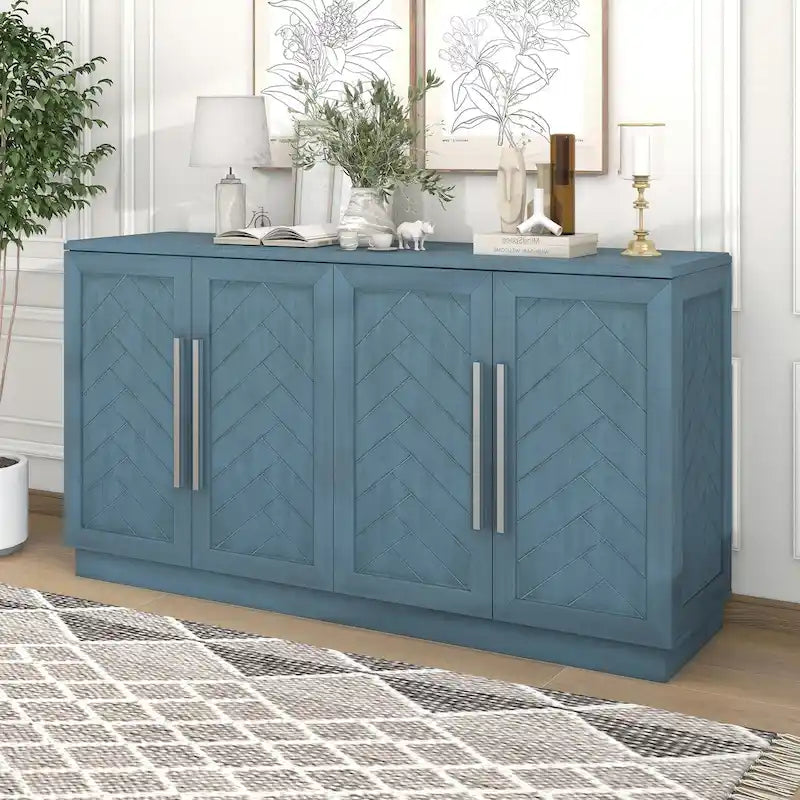 Black / Antique Blue / White 4-Door Sideboard Buffet Cabinet