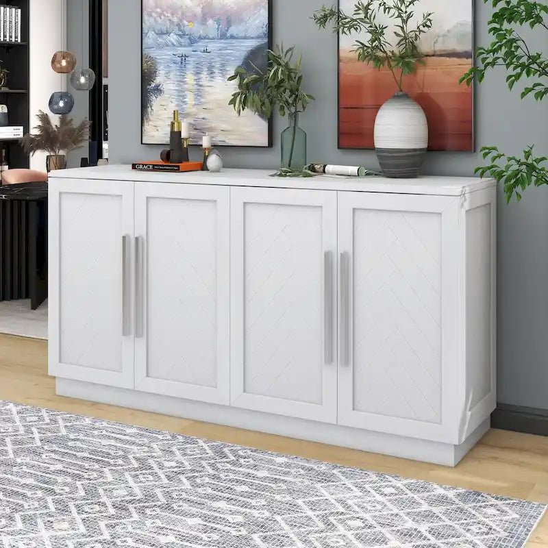 Black / Antique Blue / White 4-Door Sideboard Buffet Cabinet