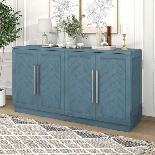 Black / Antique Blue / White 4-Door Sideboard Buffet Cabinet