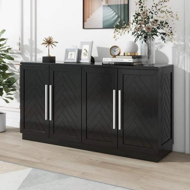 Black / Antique Blue / White 4-Door Sideboard Buffet Cabinet