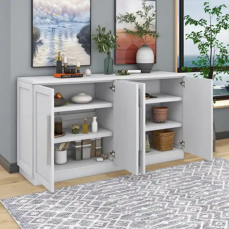 Black / Antique Blue / White 4-Door Sideboard Buffet Cabinet