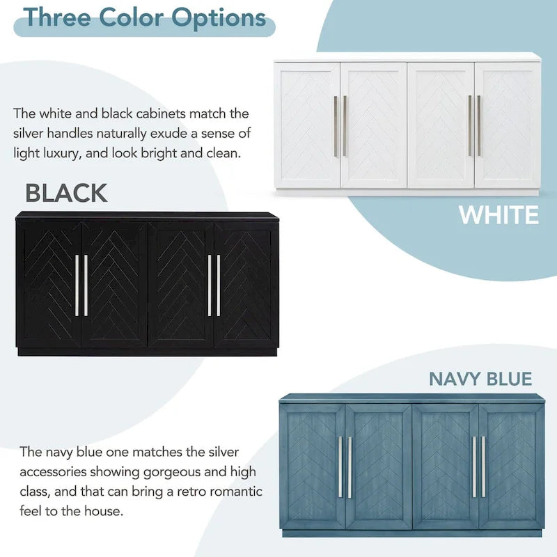 Black / Antique Blue / White 4-Door Sideboard Buffet Cabinet
