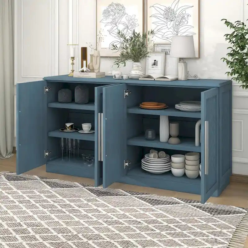 Black / Antique Blue / White 4-Door Sideboard Buffet Cabinet