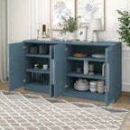 Black / Antique Blue / White 4-Door Sideboard Buffet Cabinet