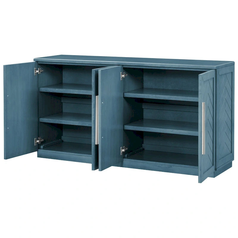 Black / Antique Blue / White 4-Door Sideboard Buffet Cabinet