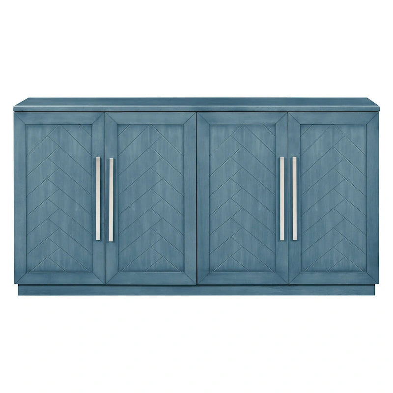 Black / Antique Blue / White 4-Door Sideboard Buffet Cabinet