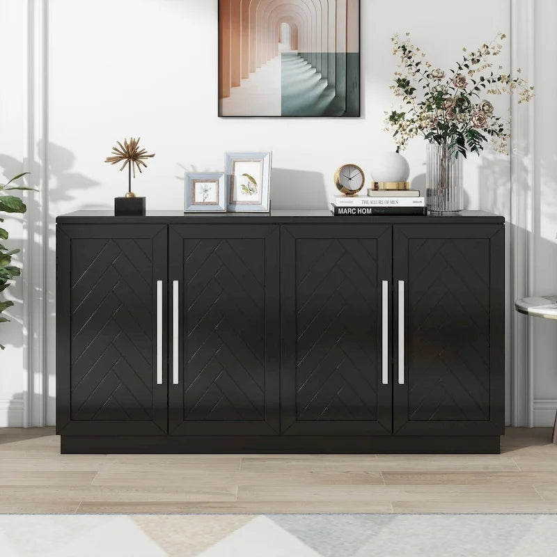 Black / Antique Blue / White 4-Door Sideboard Buffet Cabinet