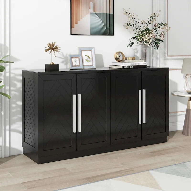 Black / Antique Blue / White 4-Door Sideboard Buffet Cabinet