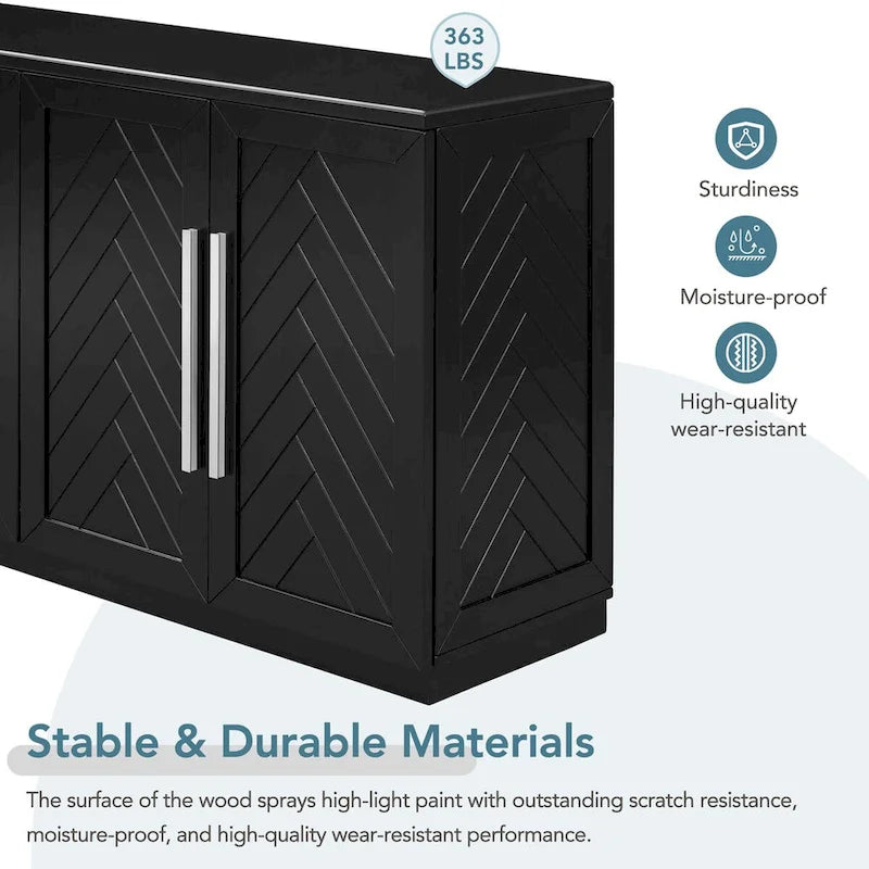 Black / Antique Blue / White 4-Door Sideboard Buffet Cabinet