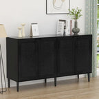 Black Rattan 4-Door Buffet Sideboard – Farmhouse Style