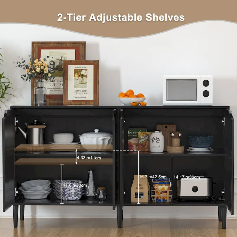 Black Rattan 4-Door Buffet Sideboard – Farmhouse Style