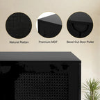 Black Rattan 4-Door Buffet Sideboard – Farmhouse Style