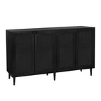 Black Rattan 4-Door Buffet Sideboard – Farmhouse Style