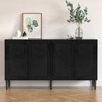 Black Rattan 4-Door Buffet Sideboard – Farmhouse Style