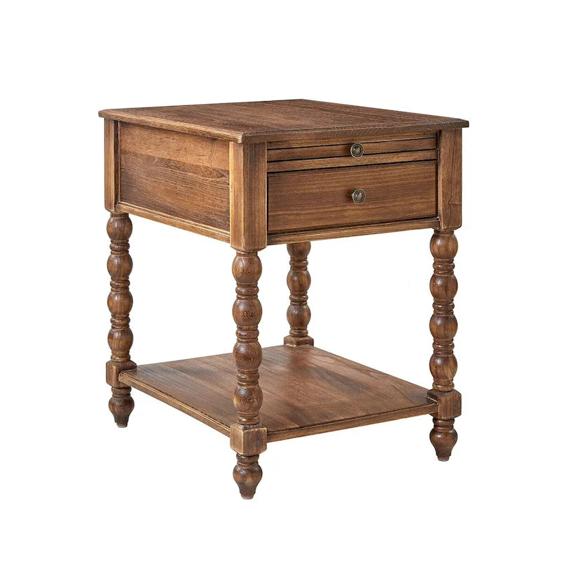 Blue / Walnut / Charcoal Solid Wood End Table with USB & Outlets – 1-Person