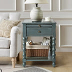 Blue / Walnut / Charcoal Solid Wood End Table with USB & Outlets – 1-Person