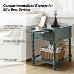 Blue / Walnut / Charcoal Solid Wood End Table with USB & Outlets – 1-Person