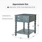 Blue / Walnut / Charcoal Solid Wood End Table with USB & Outlets – 1-Person