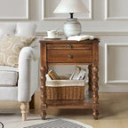 Blue / Walnut / Charcoal Solid Wood End Table with USB & Outlets – 1-Person