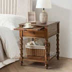 Blue / Walnut / Charcoal Solid Wood End Table with USB & Outlets – 1-Person