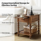 Blue / Walnut / Charcoal Solid Wood End Table with USB & Outlets – 1-Person
