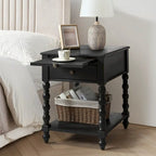 Blue / Walnut / Charcoal Solid Wood End Table with USB & Outlets – 1-Person