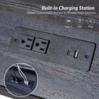 Blue / Walnut / Charcoal Solid Wood End Table with USB & Outlets – 1-Person