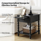 Blue / Walnut / Charcoal Solid Wood End Table with USB & Outlets – 1-Person