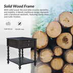 Blue / Walnut / Charcoal Solid Wood End Table with USB & Outlets – 1-Person