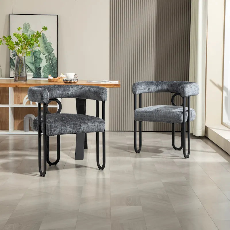 Round Back Upholstered Dining Chair, Multi-Color, Set of 2