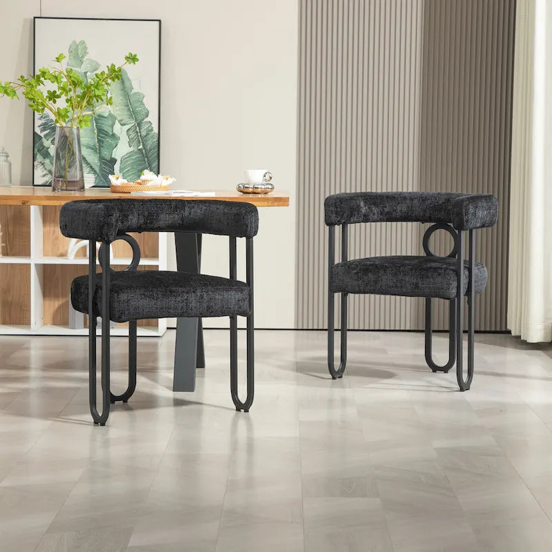 Round Back Upholstered Dining Chair, Multi-Color, Set of 2