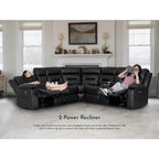 Black / Grey L-Shaped Power Reclining Sectional Sofa, 5-Seat