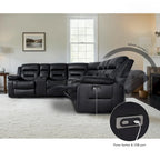 Black / Grey L-Shaped Power Reclining Sectional Sofa, 5-Seat