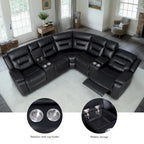 Black / Grey L-Shaped Power Reclining Sectional Sofa, 5-Seat