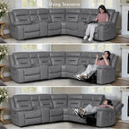Black / Grey L-Shaped Power Reclining Sectional Sofa, 5-Seat