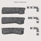Black / Grey L-Shaped Power Reclining Sectional Sofa, 5-Seat