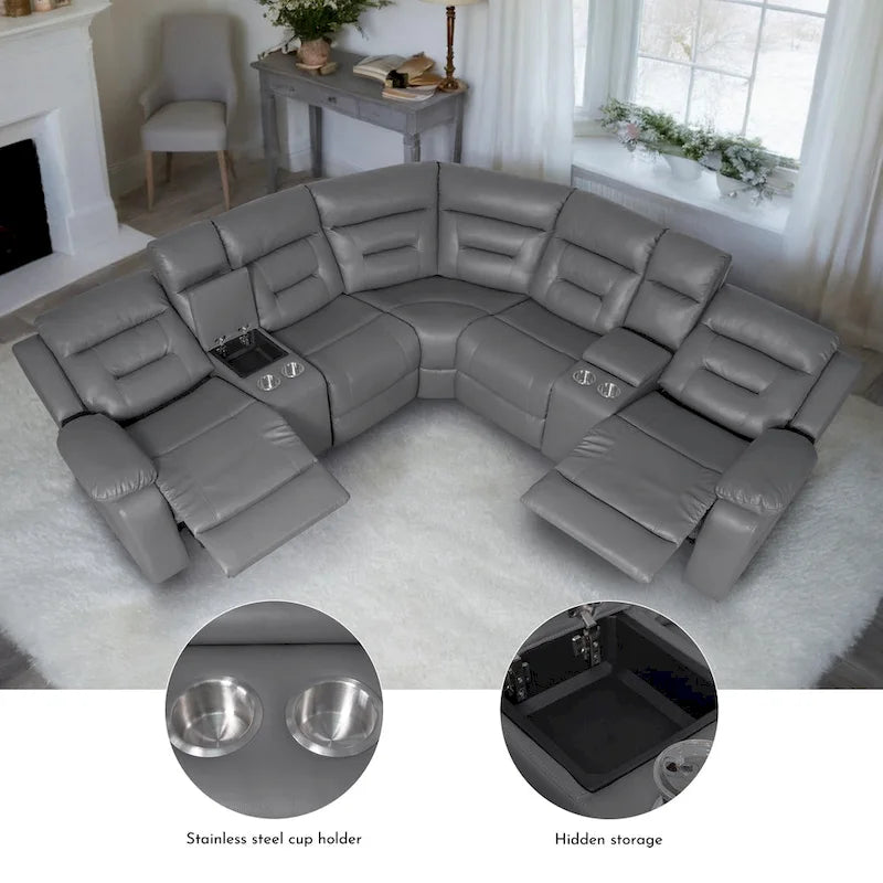Black / Grey L-Shaped Power Reclining Sectional Sofa, 5-Seat